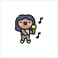 A cartoon girl with a microphone and music notes vector