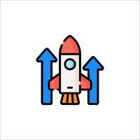 A rocket with an arrow pointing up and another pointing down vector