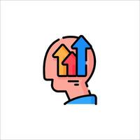 A man's head with an arrow pointing up and a colorful arrow vector