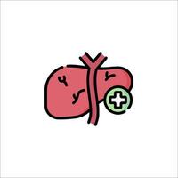 Liver icon with a cross and a plus sign vector
