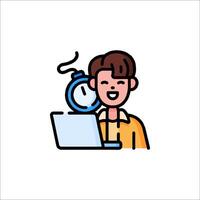 A man with a laptop and a clock icon vector
