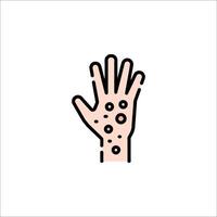 A hand with spots on it is shown in a line vector