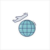 Airplane flying around the globe icon vector