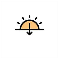 Sun icon with arrow pointing down vector