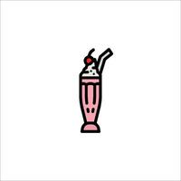A pink milkshake with a straw and cherry on top vector