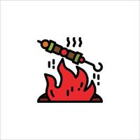 A barbecue grill with a skewer on it vector