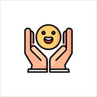 Hands holding a smiley face icon vector