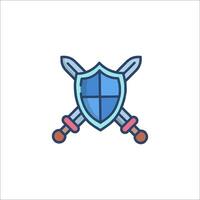 Two swords and shield icon vector