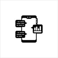 A black and white icon of a phone with a bar graph vector