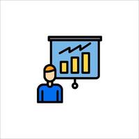 A man is standing in front of a presentation board with a bar chart vector