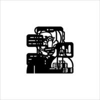 A black and white illustration of a man with a computer vector