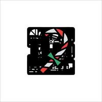 A black and red candy cane with a red and green ribbon vector