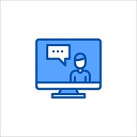 A blue icon of a person on a computer screen vector