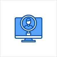 A computer monitor with a person looking through a magnifying glass vector