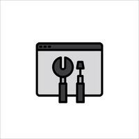 A black and white icon of a wrench and a computer vector