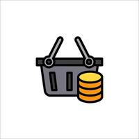 A shopping basket with coins and a stack of money vector
