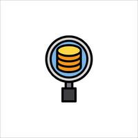 A magnifying glass icon with a stack of coins vector