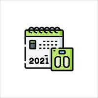 A calendar and a clock with the words 2021 on it vector