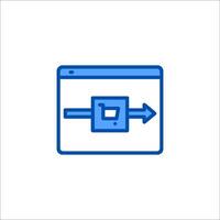 A blue icon of a computer screen with an arrow pointing to it vector