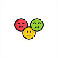 Three colorful emoticions are shown in a line vector