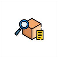A box with a magnifying glass and a magnifying glass icon vector