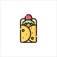 A taco icon with a slice of cheese and meat vector