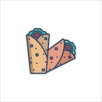A taco icon with a slice of meat and cheese vector