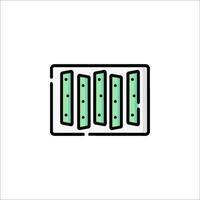 A green and black line icon of a rack of vegetables vector
