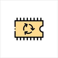 A circuit board with a circular arrow on it vector