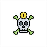 A skull and crossbones icon with a yellow sign vector