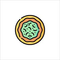 A colorful, flat, circular icon of a slice of pizza vector