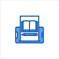 A tablet with an open book and pen icon vector