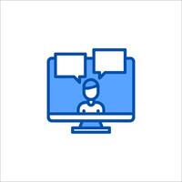 A person is sitting in front of a computer with two speech bubbles vector
