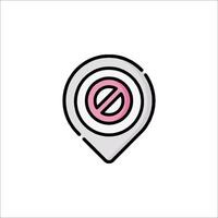 A pink and white pin with a no entry sign vector