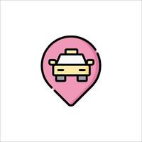 A pink car icon on a map pointer vector