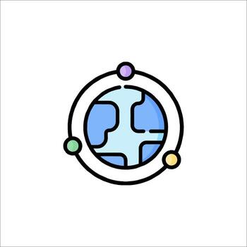 A globe with a circle around it and a few different colored circles vector