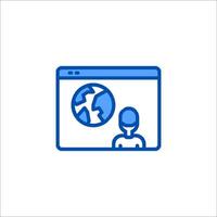 A blue icon of a person looking at a computer screen vector