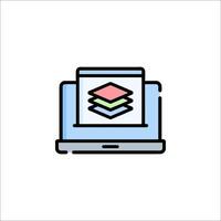 A laptop with stacks of paper on it vector