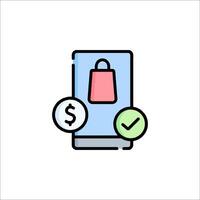 Shopping cart icon with a shopping bag and check mark vector