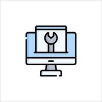 A computer monitor with a wrench icon vector