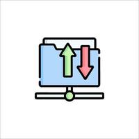 A computer with an arrow pointing up and down vector