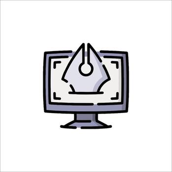 un computadora monitor con un bolígrafo en eso vector