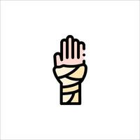 A hand with bandages on it is shown in a flat style vector