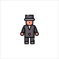 A man in a top hat and suit is shown in a flat style vector