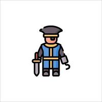 A cartoon character with a sword and hat vector