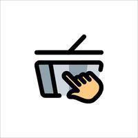 A hand is touching a cup in a line icon vector