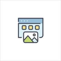 A line icon of a computer screen with a mountain in the background vector