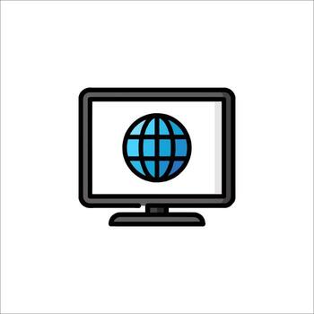 A computer monitor with a globe icon on it vector