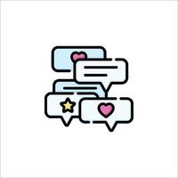 A chat bubble icon with a heart vector