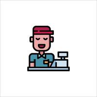 A man in a red cap is sitting at a desk vector
